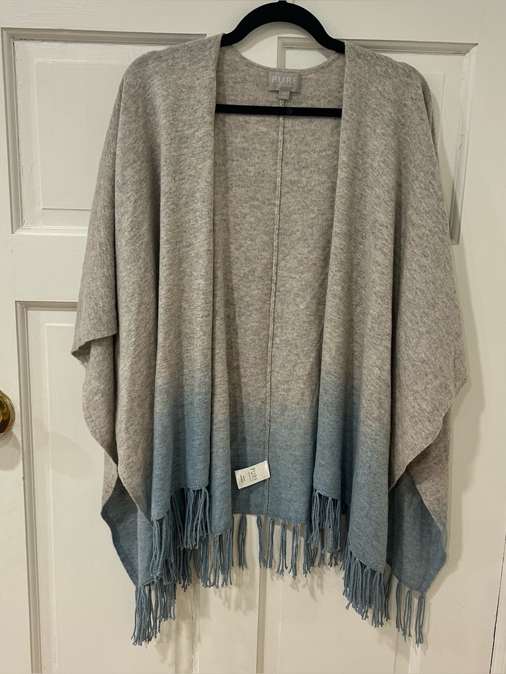 PURE Collection Wool Cashmere Ombré Open Cardigan Fringe Knit Topper One Size - Picture 2 of 8